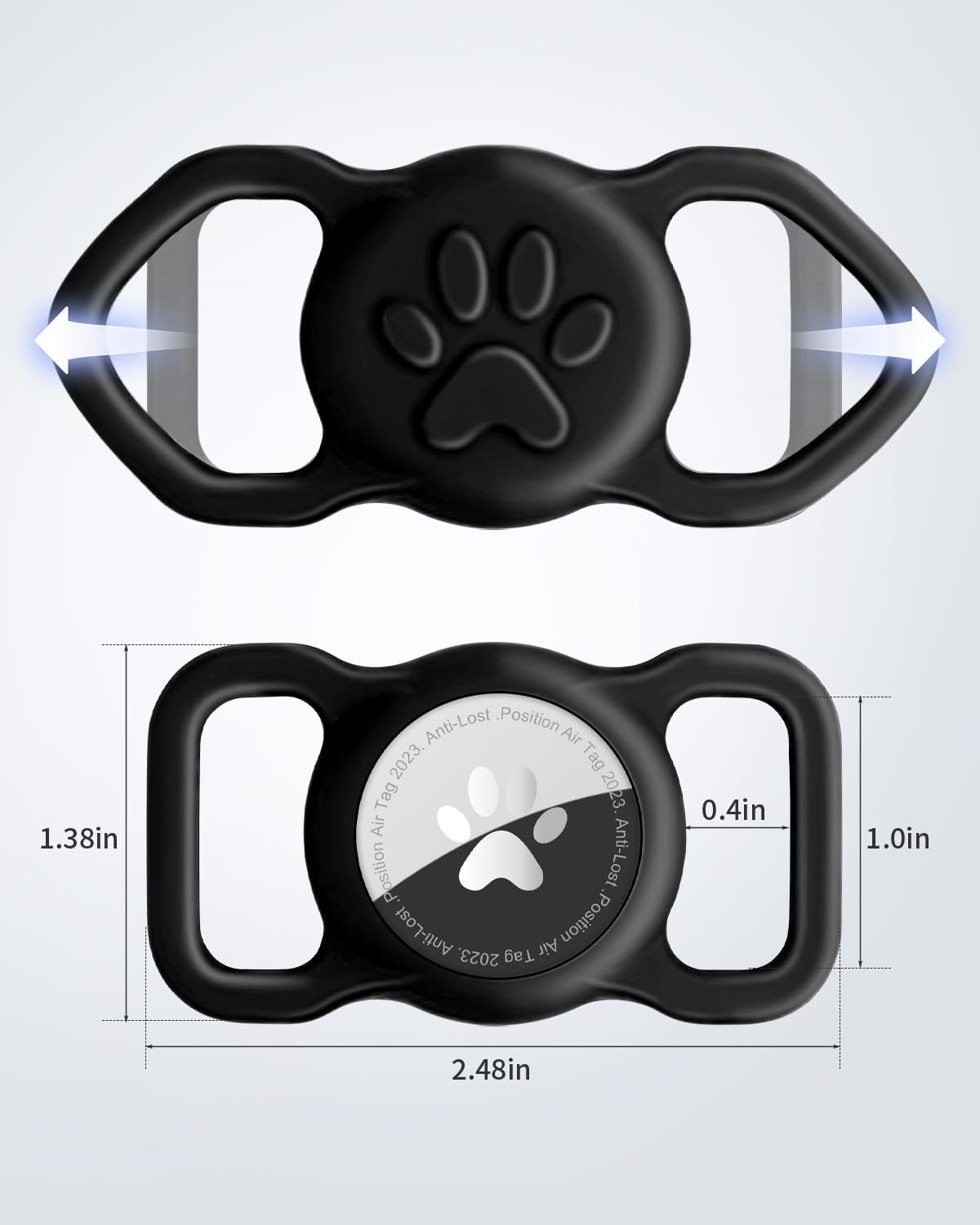 2 Pack Airtag Dog Collar Holder, Elastic Silicone Material with Slide-On Loop, Light and Durable Apple Air tag Holder for Dogs and Cats(Black/Black)