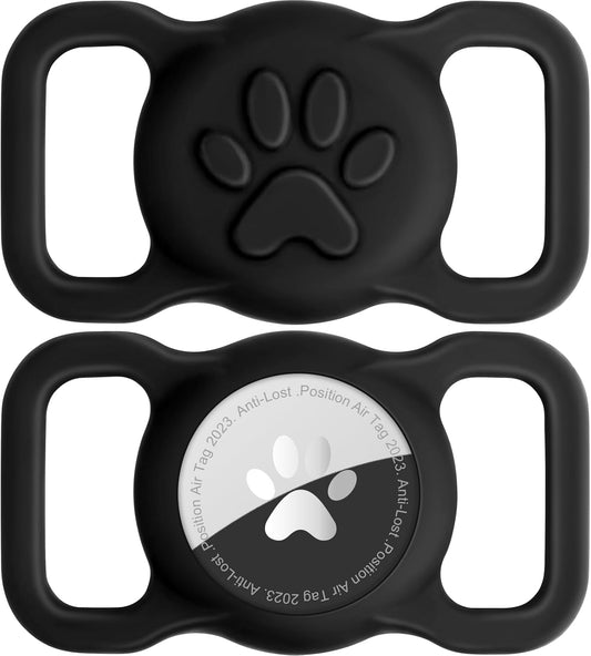 2 Pack Airtag Dog Collar Holder, Elastic Silicone Material with Slide-On Loop, Light and Durable Apple Air tag Holder for Dogs and Cats(Black/Black)