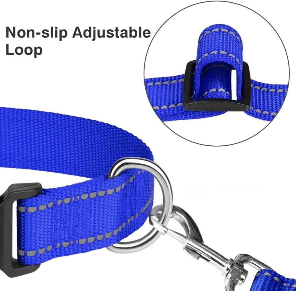 Reflective Adjustable Dog Collars for Puppy Small Medium Large Dogs, Thin Nylon Webbing and Quick Release Plastic Buckle(Royal Blue, Medium)