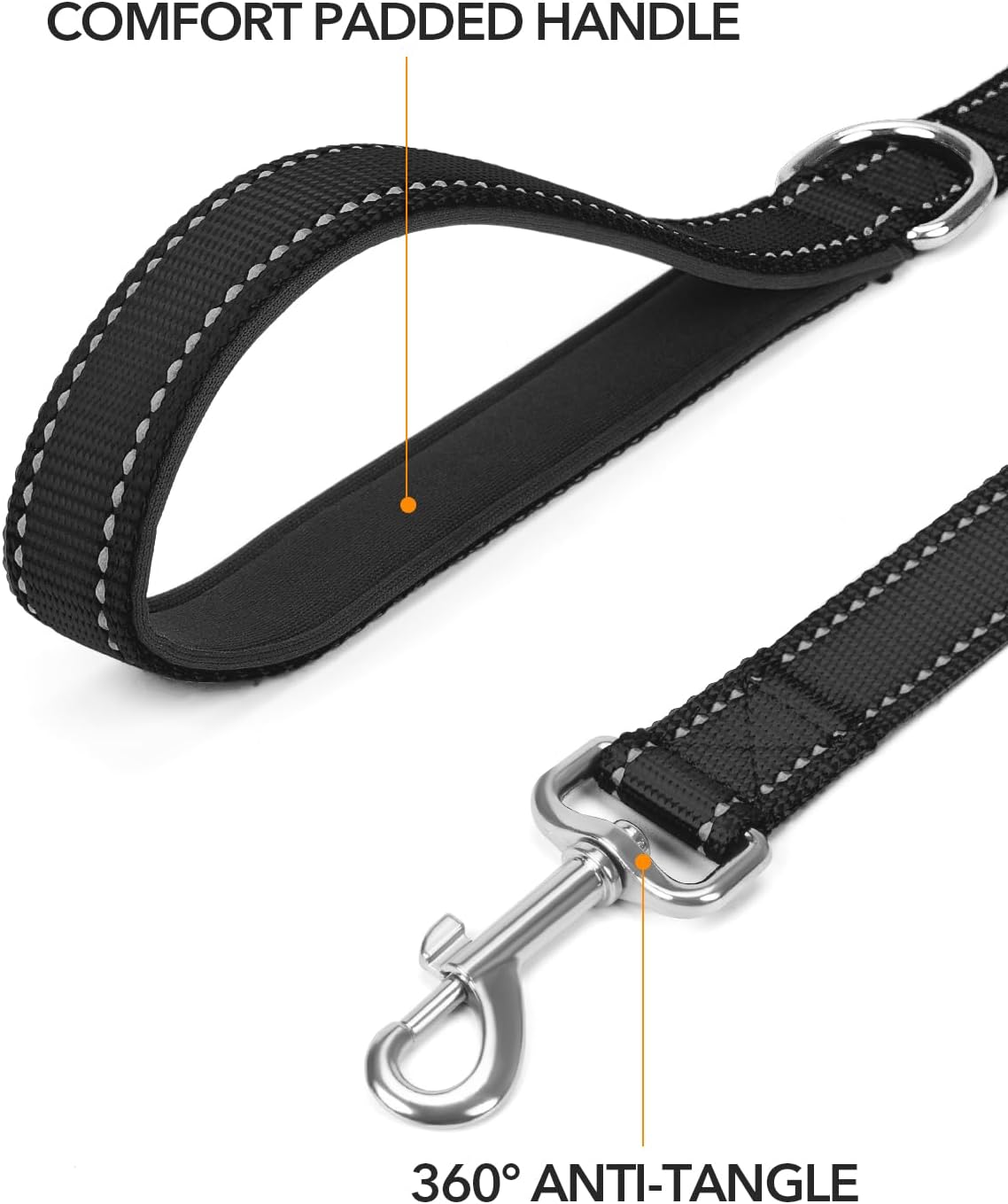 Dog Leash for Small Dogs, Double-Sided Reflective Leash with Soft Neoprene Padded Handle, 3/4 inch by 6 ft, Fit Small Medium Large Breeds Under 20 lbs, Black