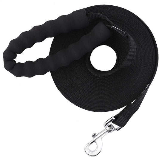 30 FT Long Dog Leash with Comfortable Padded Handle Nylon Training Lead Heavy Duty Leashes for Medium Large Dogs (30FT, Black)