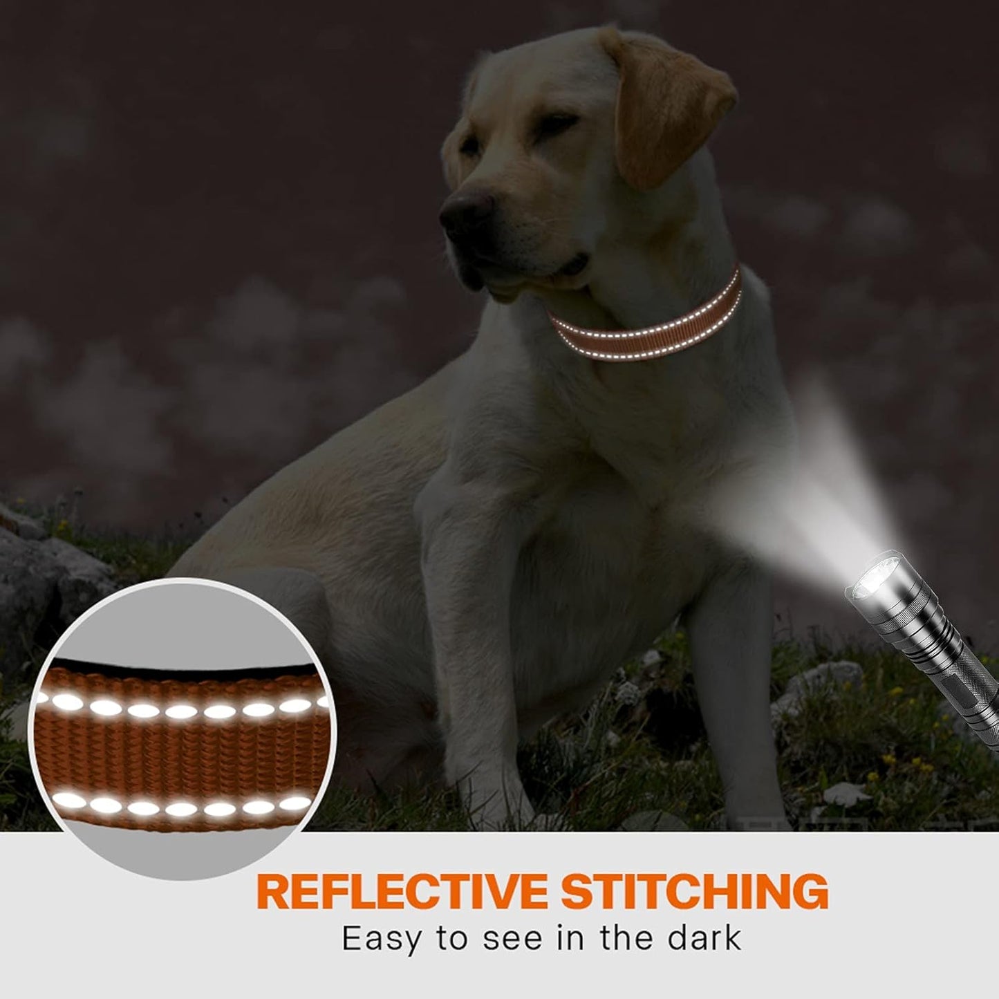 18"-28" Dog Collar and 6 FT Dog Leash Set, Highly Reflective Threads Dog Leash, Adjustable Reflective Dog Collar with Safety Locking Buckle for Extra Large Dogs