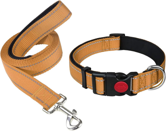 18"-28" Dog Collar and 6 FT Dog Leash Set, Highly Reflective Threads Dog Leash, Adjustable Reflective Dog Collar with Safety Locking Buckle for Extra Large Dogs