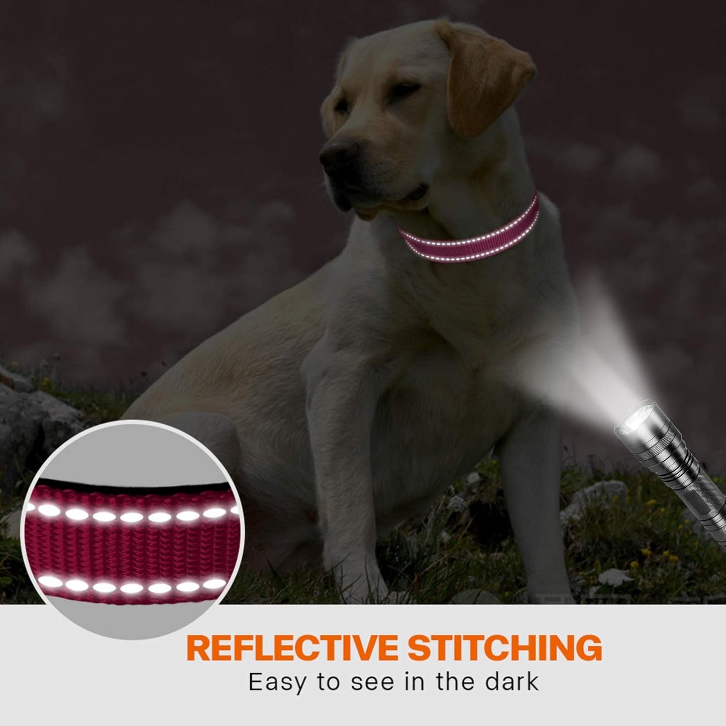 16-24" Length, 1" Wide Dog Collar and Leash Set, 1/2" x 6 FT Highly Reflective Threads Dog Leash for Medium and Large Dogs,Hotpink