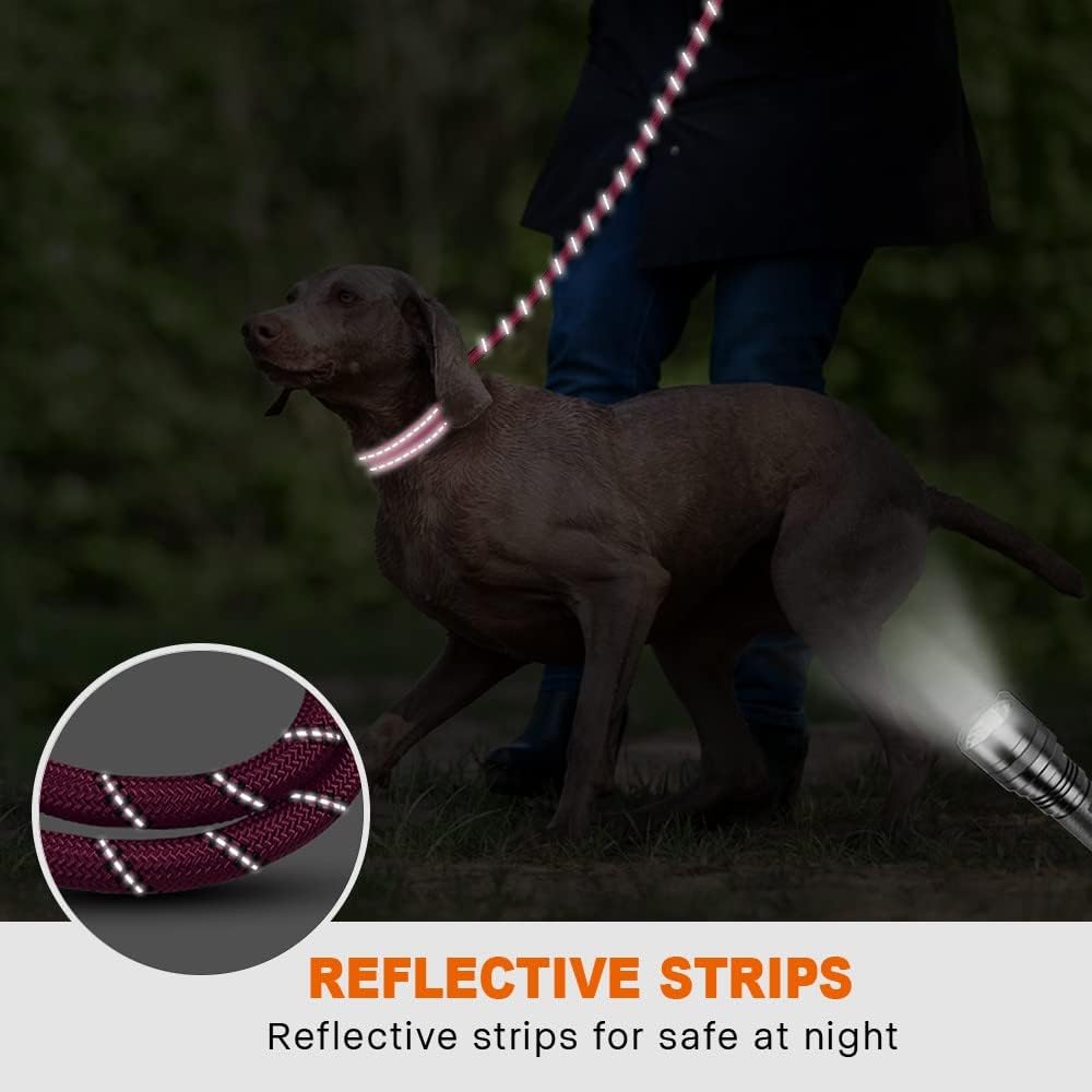 16-24" Length, 1" Wide Dog Collar and Leash Set, 1/2" x 6 FT Highly Reflective Threads Dog Leash for Medium and Large Dogs,Hotpink