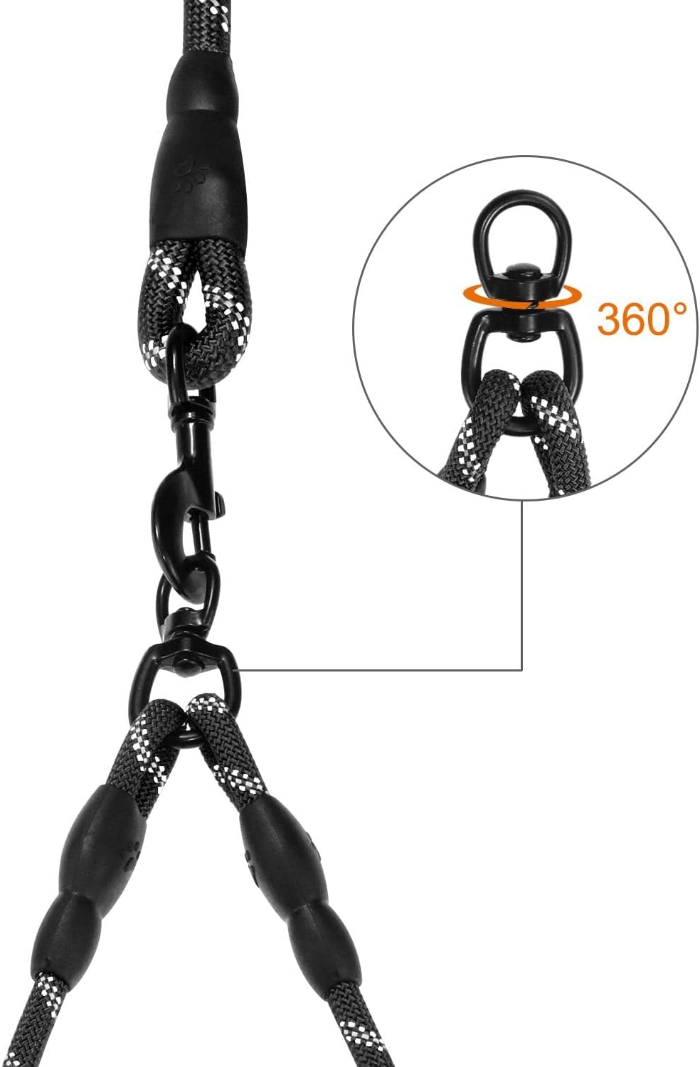 Double Dog Leash | Reflective Rope | No Tangle | Double Leash for Two Dogs | Puppy Small Medium Breeds | Black