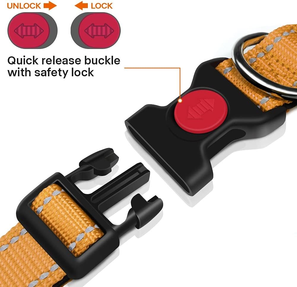 18"-28" Dog Collar and 6 FT Dog Leash Set, Highly Reflective Threads Dog Leash, Adjustable Reflective Dog Collar with Safety Locking Buckle for Extra Large Dogs