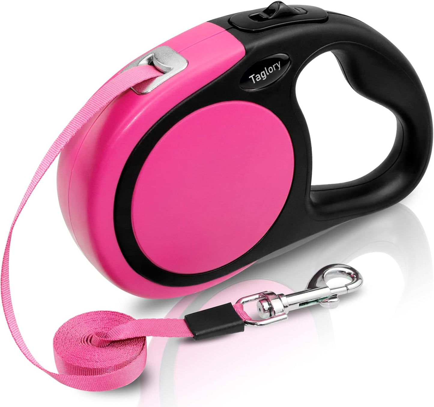 Retractable Dog Leash, 16ft No Tangle Leash Retractable for Small Medium Dogs Up to 44 lbs, One-Handed Brake, Pause, Lock, Pink