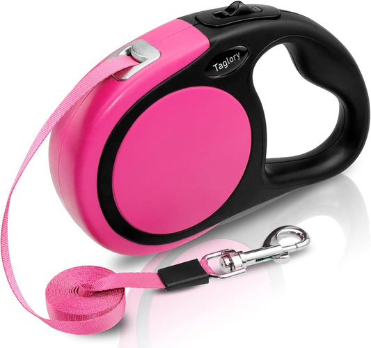 Retractable Dog Leash, 16ft No Tangle Leash Retractable for Small Medium Dogs Up to 44 lbs, One-Handed Brake, Pause, Lock, Pink