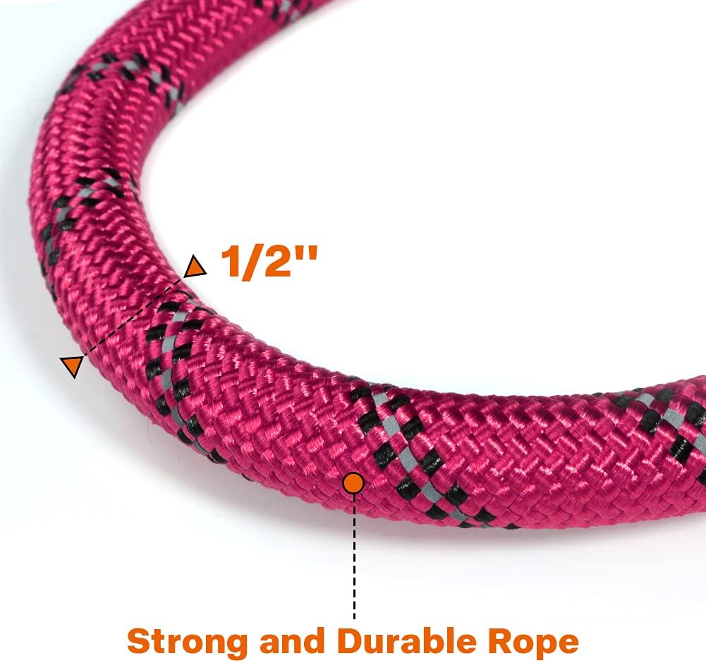 16-24" Length, 1" Wide Dog Collar and Leash Set, 1/2" x 6 FT Highly Reflective Threads Dog Leash for Medium and Large Dogs,Hotpink