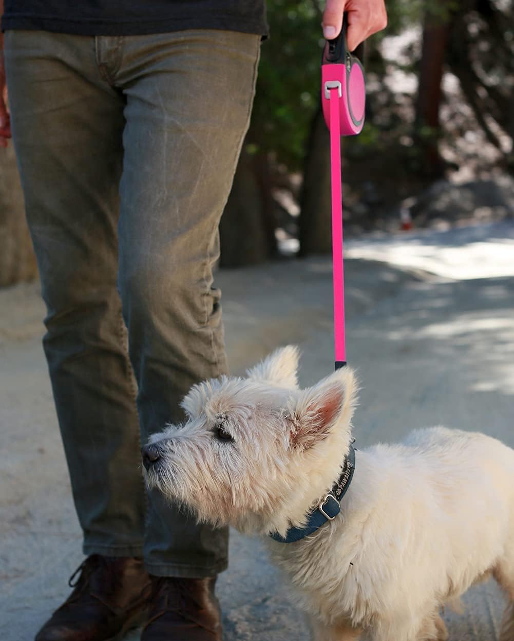 Retractable Dog Leash, 16ft No Tangle Leash Retractable for Small Medium Dogs Up to 44 lbs, One-Handed Brake, Pause, Lock, Pink