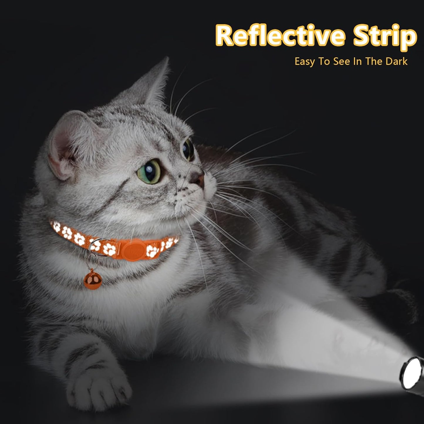 Reflective Cat Collar Breakaway with Bells, 2 Pack Girl Boy Pet Cat Collar Adjustable 7.5-12.5 Inch, Orange