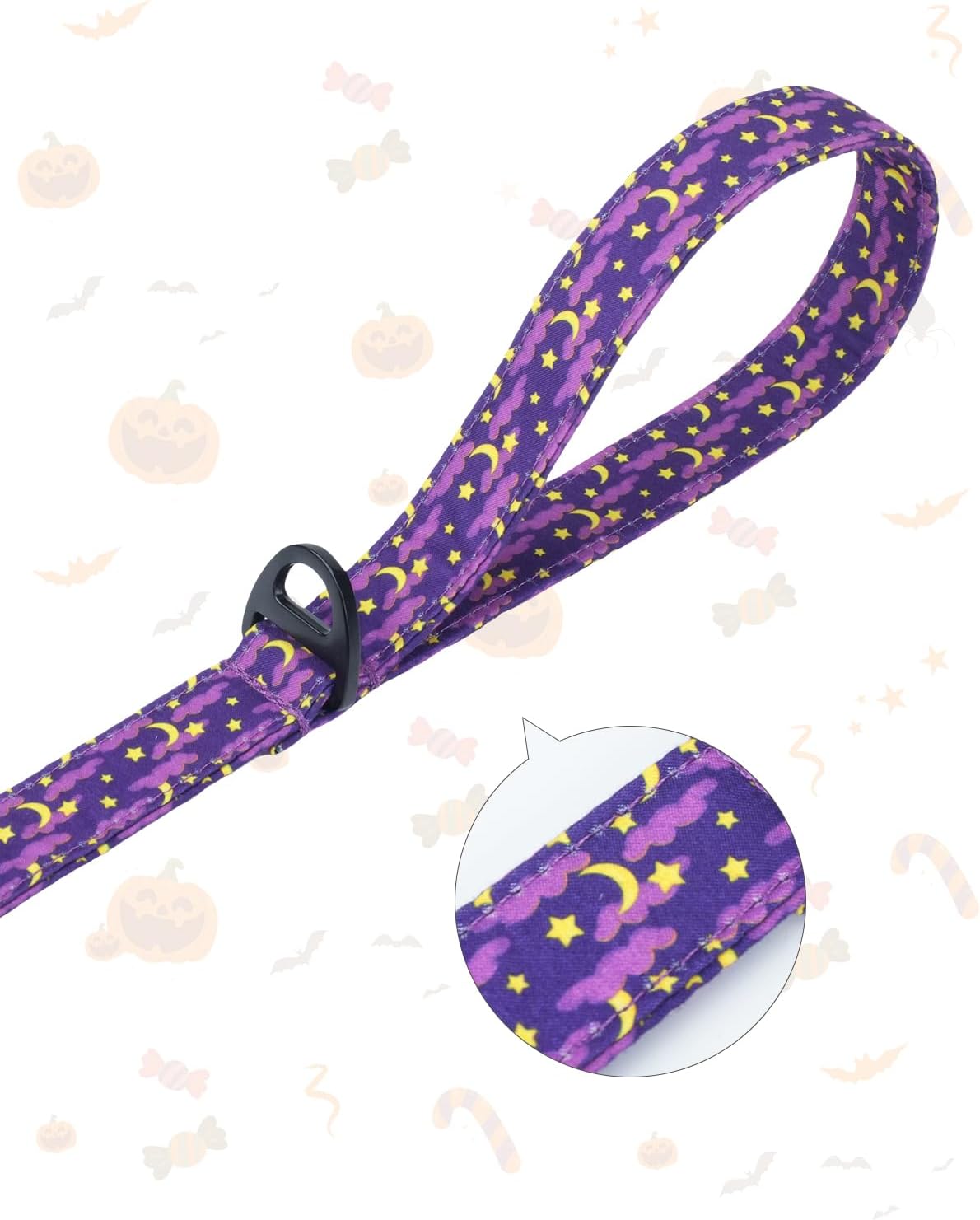 Halloween Dog Leash, 5FT Soft Cotton Leash, Heavy Duty D-Ring, Festive Moon Star Leash for Puppy Small Medium Large Dogs Halloween Celebration, 1inch