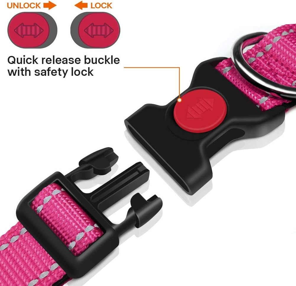 16-24" Length, 1" Wide Dog Collar and Leash Set, 1/2" x 6 FT Highly Reflective Threads Dog Leash for Medium and Large Dogs,Hotpink