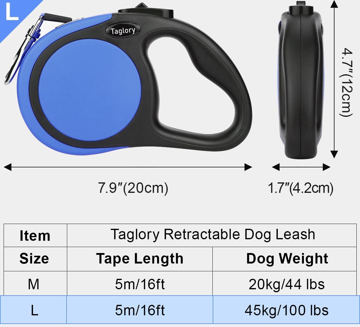 16"-24" inches Dog Collar and 16FT Retractable Dog Leash Set, No Tangle Dog Leash Retractable, Adjustable Reflective Dog Collar with Safety Locking Buckle for Large Dogs