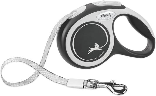 New Comfort Tape Retractable Dog Leash for Large Dogs Upto 110 lbs. – 26 ft., Nylon, Grey/Black| Tangle Free Pet Walking Leash with One-Handed Brake, Pause, Lock |German Quality Product