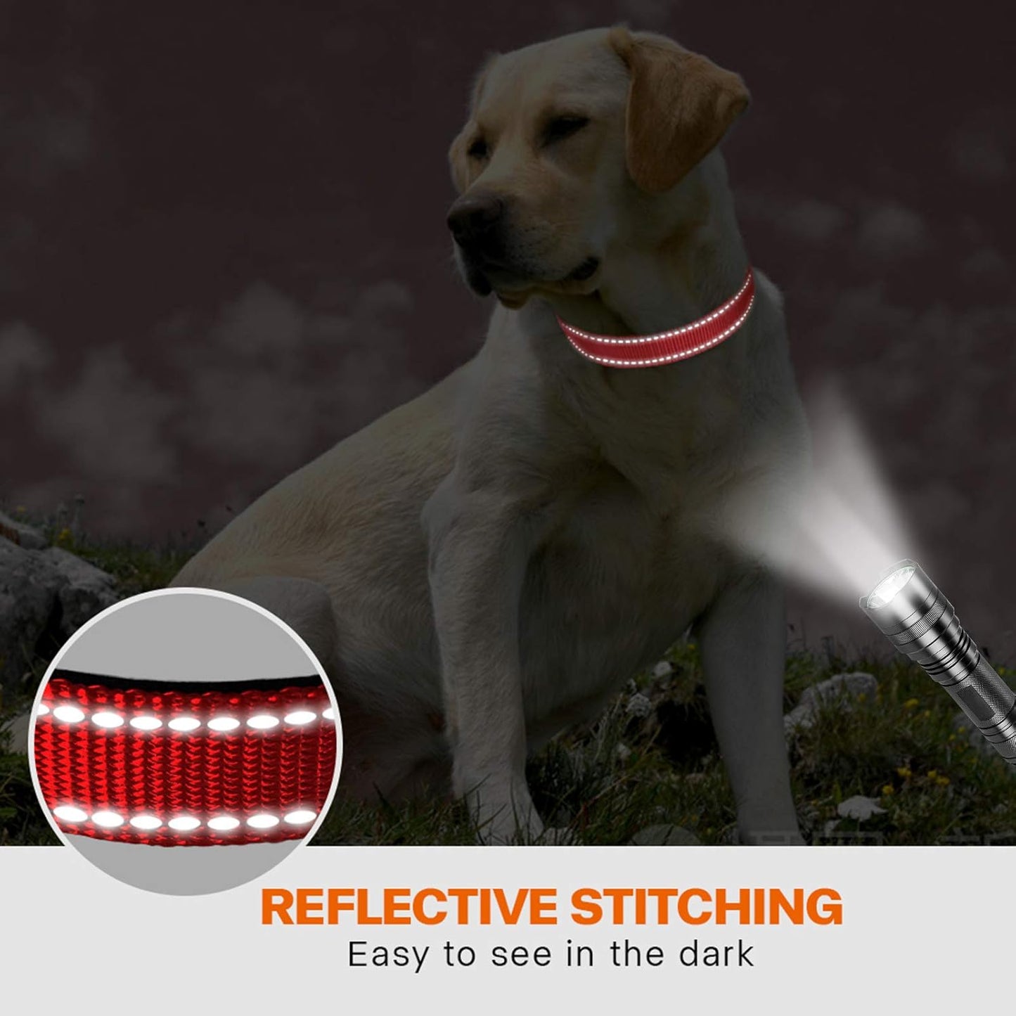 Reflective Dog Collar with Safety Locking Buckle, Adjustable Nylon Pet Collars for Large Dogs Female Male, Red