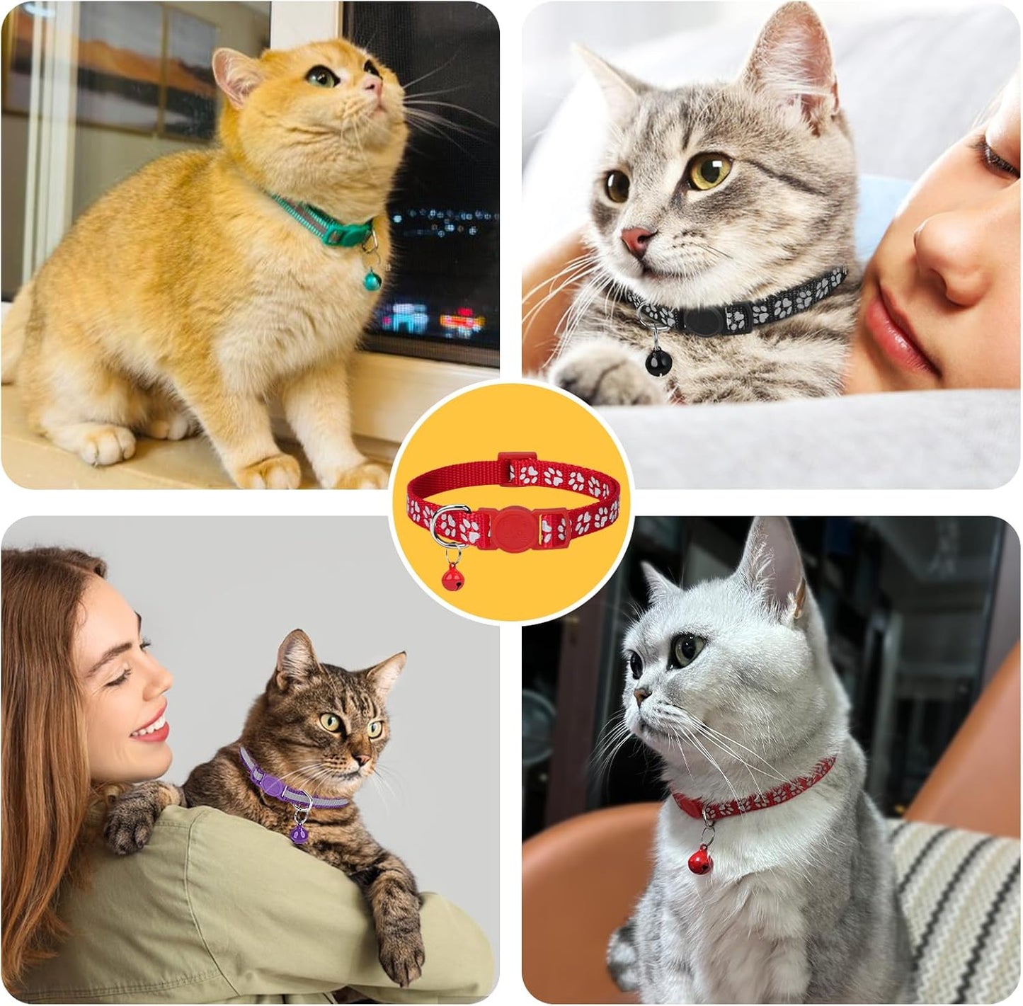 Reflective Cat Collar Breakaway with Bells, 2 Pack Girl Boy Pet Cat Collar Adjustable 7.5-12.5 Inch, Orange