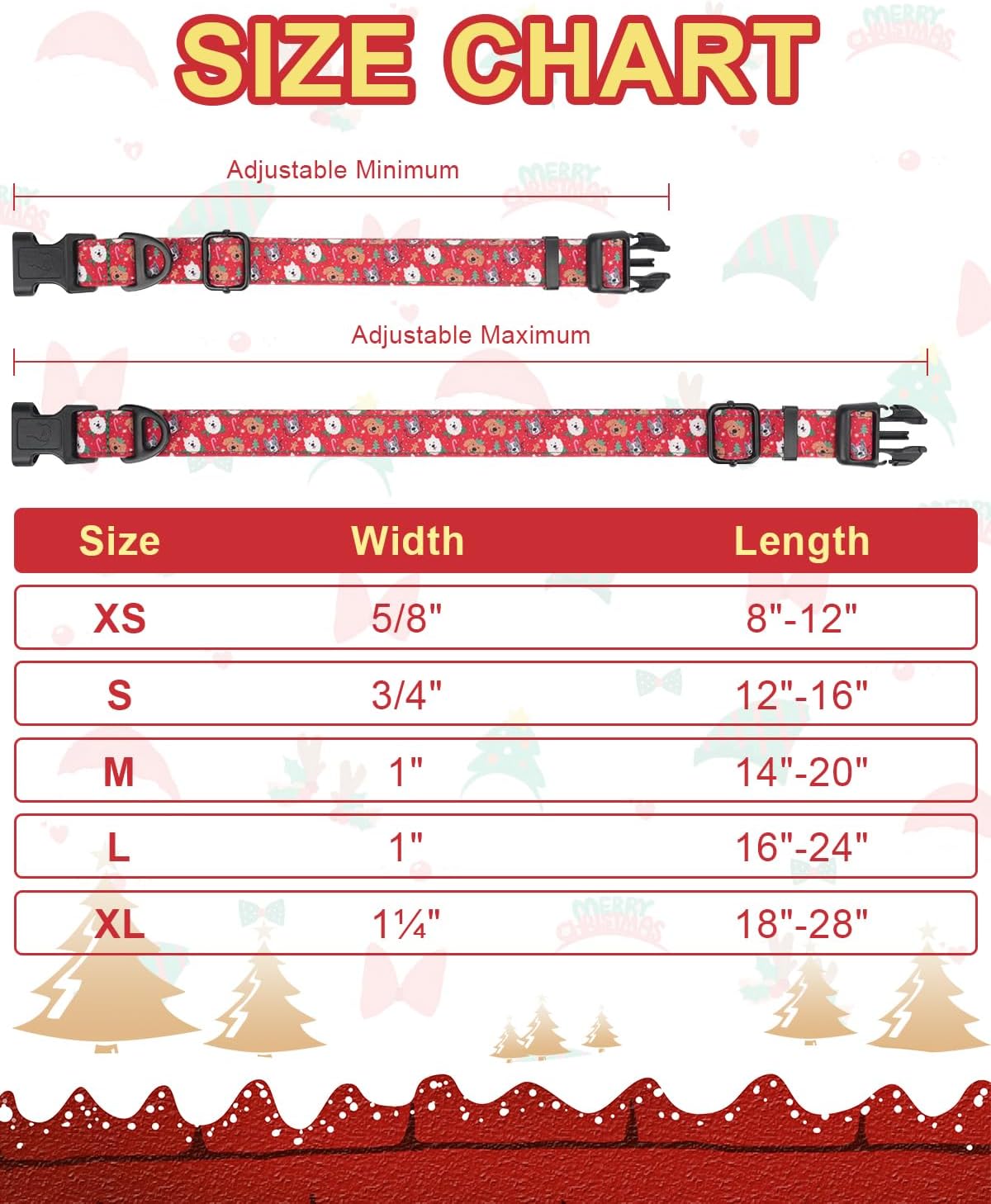 Christmas Dog Collar, Adjustable Holiday Dog Collars with Quick Release Buckle, Soft Polyester Cotton, Cute Dog Christmas Trees Pattern for Medium Breeds Christmas Celebration, Red, M