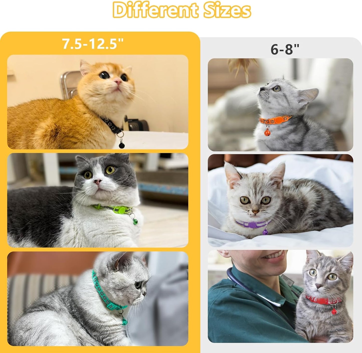 Reflective Cat Collar Breakaway with Bells, 2 Pack Girl Boy Pet Cat Collar Adjustable 7.5-12.5 Inch, Orange