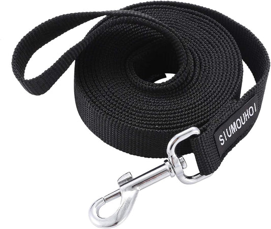 Strong Durable Nylon Dog Training Leash, 1 Inch Wide Traction Rope, 6 ft 10ft 15ft Long, for Small and Medium Dog (Black, 10 Feet)