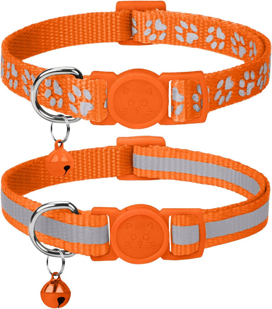 Reflective Cat Collar Breakaway with Bells, 2 Pack Girl Boy Pet Cat Collar Adjustable 7.5-12.5 Inch, Orange