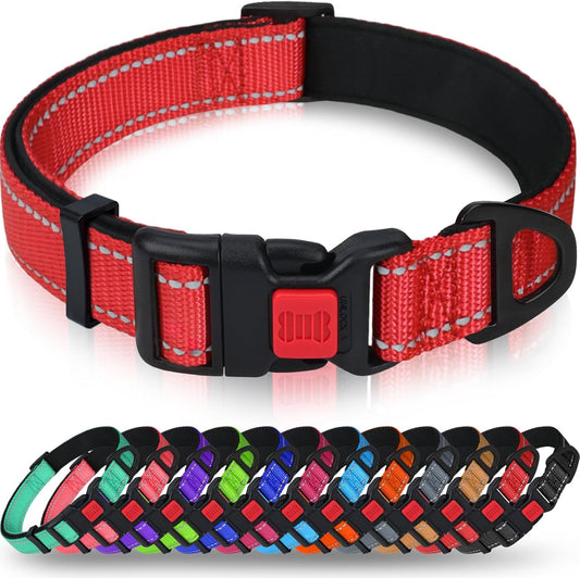 Reflective Dog Collar with Safety Locking Buckle, Adjustable Nylon Pet Collars for Large Dogs Female Male, Red
