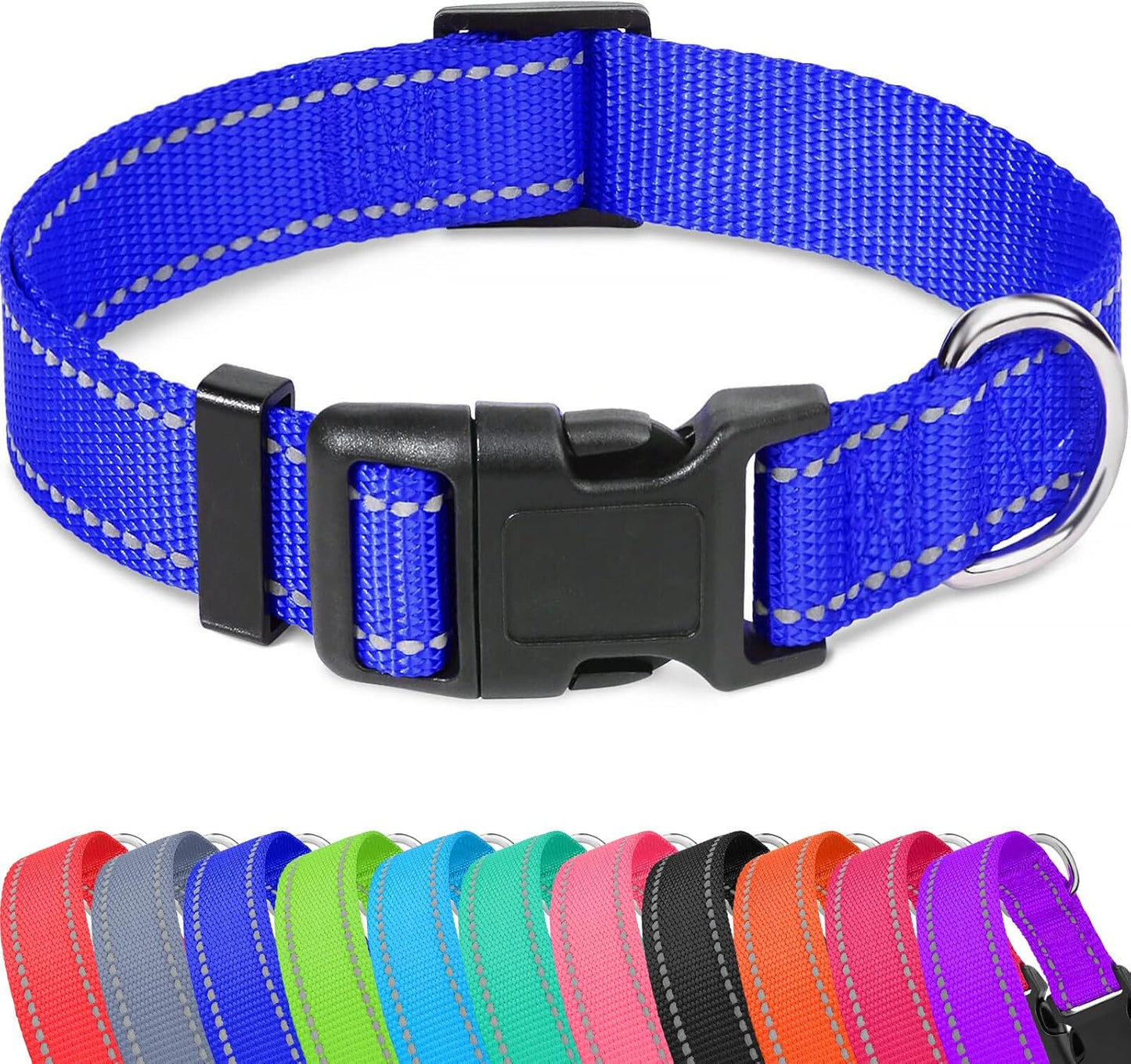 Reflective Adjustable Dog Collars for Puppy Small Medium Large Dogs, Thin Nylon Webbing and Quick Release Plastic Buckle(Royal Blue, Medium)