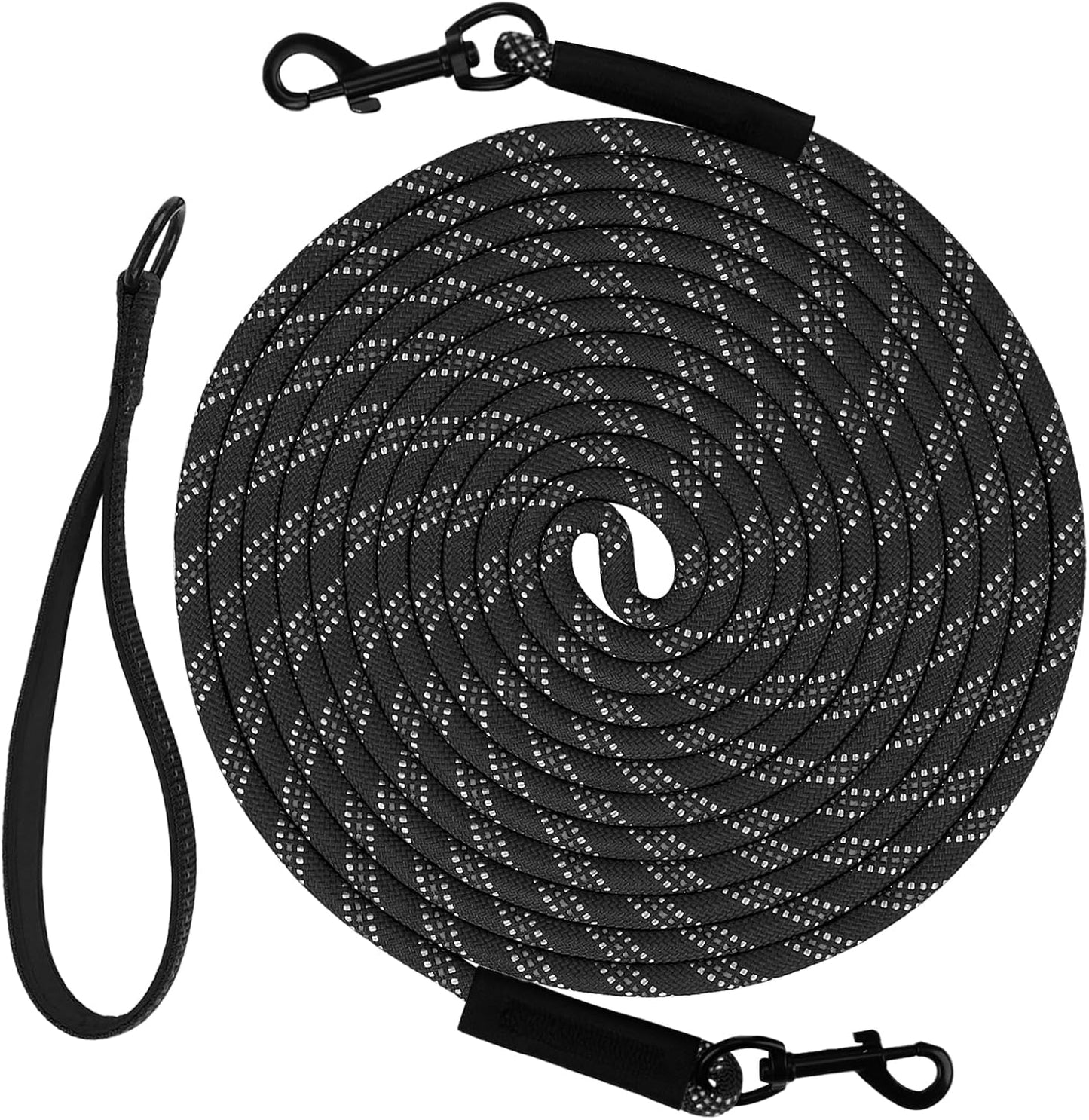 Dog Tie Out, Long Dog Leash 15FT 30FT 50FT 66FT, Recall Training Leash with 2 Swivel Hooks for Large Medium Small Breeds Walking, Camping, or Backyard, Black 30FT