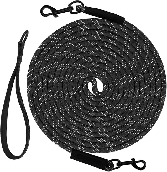 Dog Tie Out, Long Dog Leash 15FT 30FT 50FT 66FT, Recall Training Leash with 2 Swivel Hooks for Large Medium Small Breeds Walking, Camping, or Backyard, Black 30FT